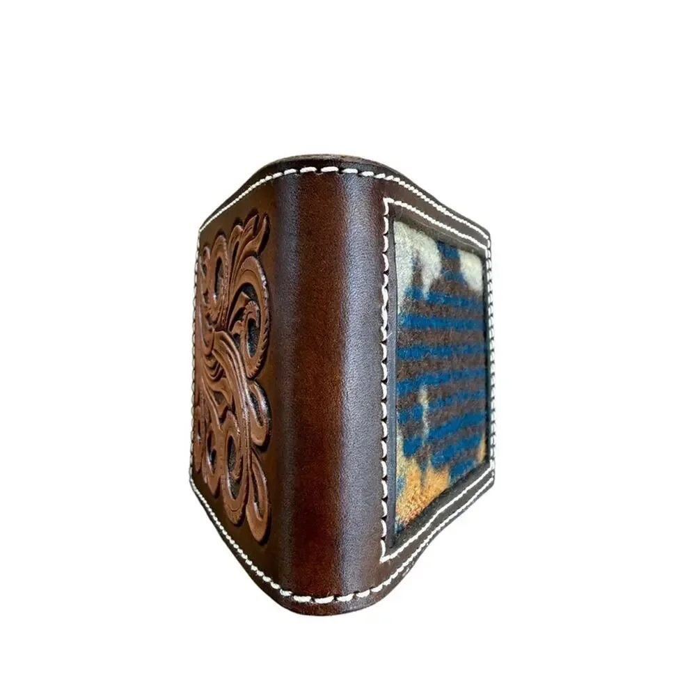 Hand Tooled Leather Money Clip Wallet Buffalo Blanket Inlay Handmade Western